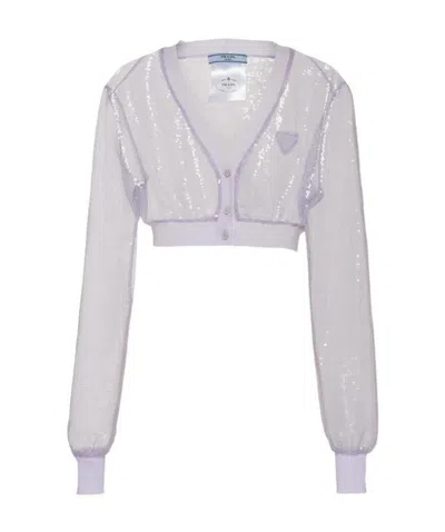 Prada Cropped Sequin-embroidered Cardigan In Purple