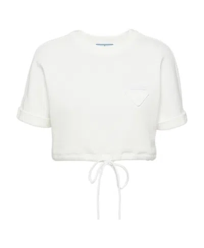 Prada Cropped Short-sleeve Top In White