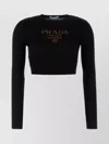 Prada Cropped Silk Knitwear With Ribbed Texture In Black