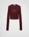 Prada Womens Burgundy Logo-intarsia Cropped Silk Jumper In Amaranthrot/maisgelb