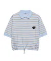 Prada Embroidered Piquet Polo Shirt In Blue