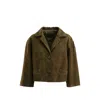 Prada Cropped Suede Jacket Notched Lapel Pockets In Green
