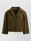 Prada Cropped Suede Jacket Notched Lapel Pockets In Green