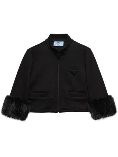 Prada Cropped Sweatshirt In Black