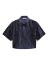 Prada Cropped Taffeta Shirt In Blue