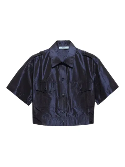 Prada Cropped Taffeta Shirt In Blue