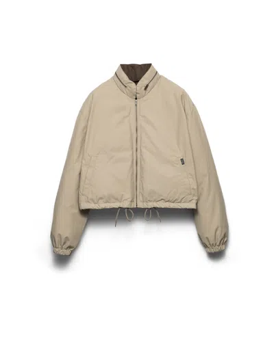 Prada Cropped Technical Poplin Down Jacket In Neutral