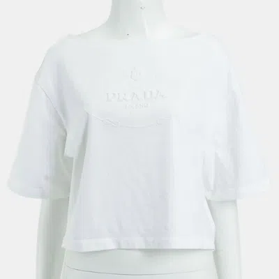 Pre-owned Prada Cropped White Cotton Short Sleeved Top Size Xs