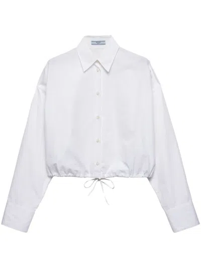 PRADA PRADA CROPPED WHITE SHIRT WITH CLASSIC COLLAR