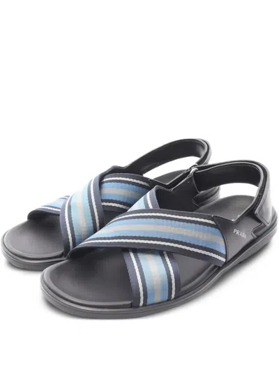 Pre-owned Prada Cross Belt Sandals In Black