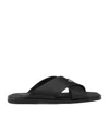 Prada Crisscross Logo-triangle Leather Sandals In Black