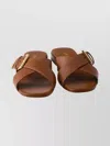 Prada Leather Crisscross Slides With Buckle Shoes In Brown