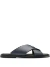 Prada Saffiano Leather Triangle-logo Sandals In Blue