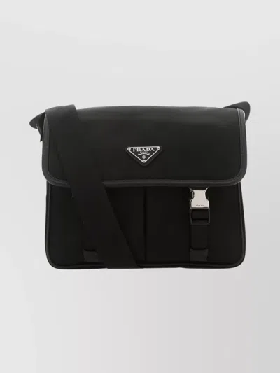 Prada Black Logo-applique Messenger Bag In Brown