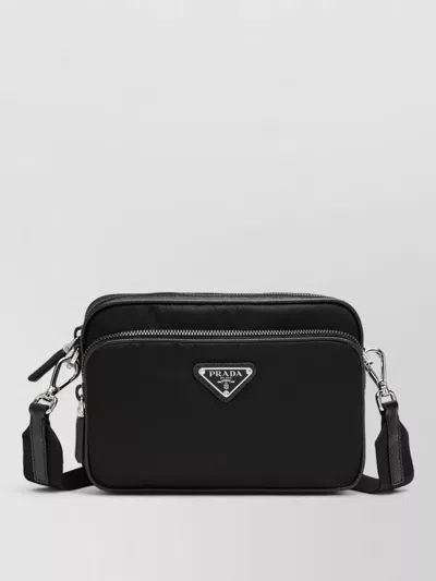 Prada Crossbody Bag In Black Renylon And Saffiano Leather In Blue