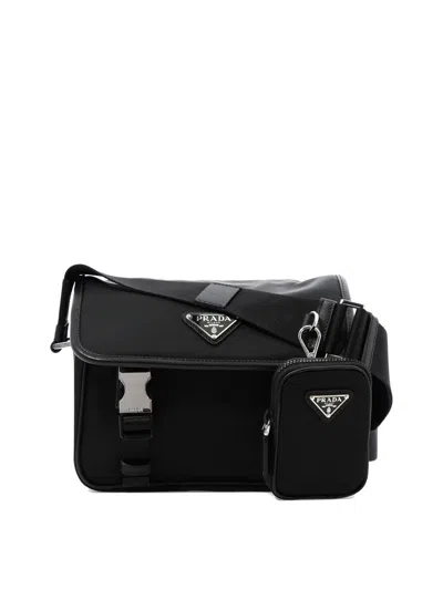 Prada Crossbody Bag In Re-nylon And Saffiano Leather In Black