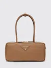 Prada Leather Shoulder Bag Double Handles Rectangular In Brown