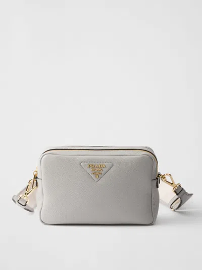 Prada Small Leather Shoulder Bag In Granite Gray