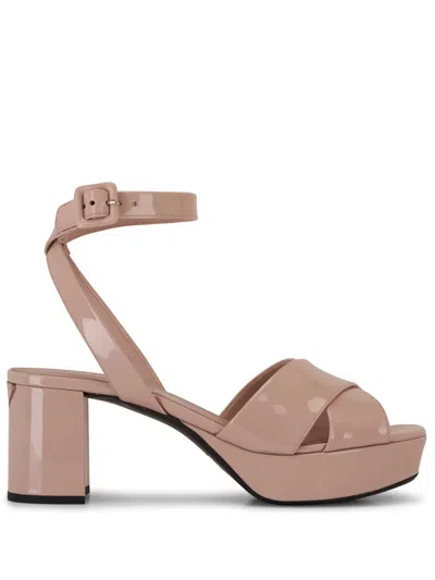 Prada Patent Crisscross Ankle-strap Platform Sandals In Cipria