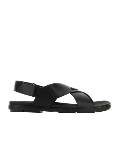 PRADA CRISSCROSS LEATHER SANDALS
