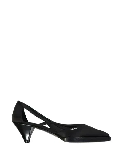 Prada Crossover-strap Pointed-toe Heeled Pumps In Black