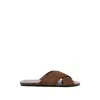 Prada Suede Cross Strap Flat Sole Slippers In Brown