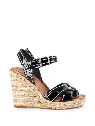 Pre-owned Prada Cross-strap Wedge Espadrilles In Black