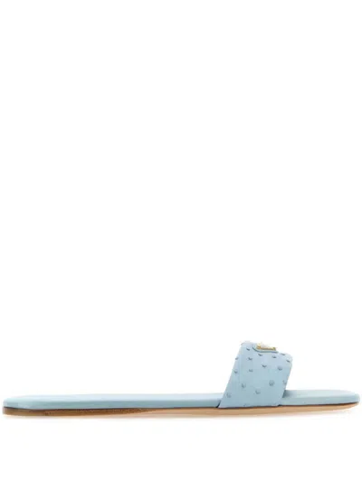 Prada Slippers In Pelle Azzurra Donna In Blue