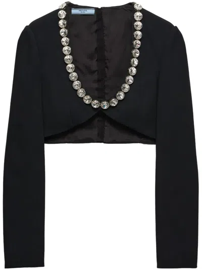 Prada Cryslatal-embellished Top In Black