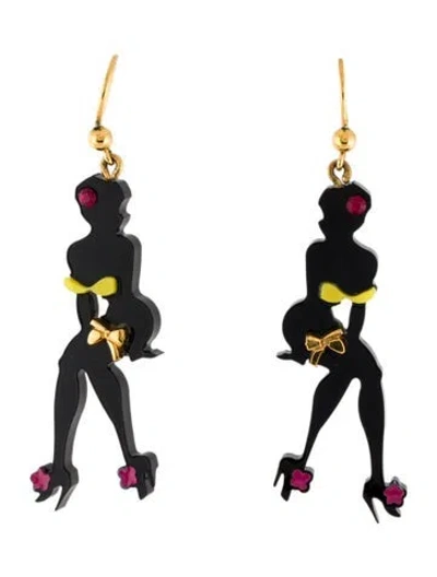 Pre-owned Prada Crystal & Acrylic Drop Earrings In Multicolor
