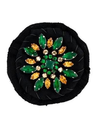 Pre-owned Prada Crystal & Fabric Brooch In Black