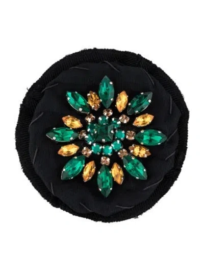 Pre-owned Prada Crystal & Fabric Brooch In Black/green/yellow