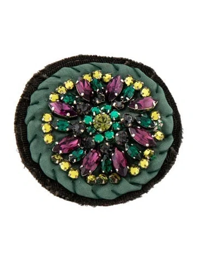 Pre-owned Prada Crystal & Fabric Brooch In Multicolor