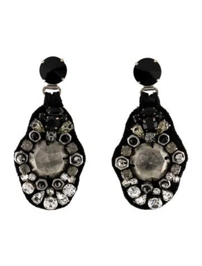 Pre-owned Prada Crystal & Fabric Drop Clip-on Earrings In Multi