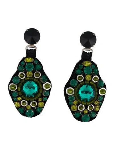 Pre-owned Prada Crystal & Fabric Drop Clip-on Earrings In Multicolor