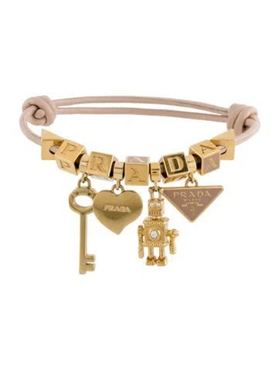 Pre-owned Prada Crystal & Leather Nappa Charm Bracelet, 6" In Multi