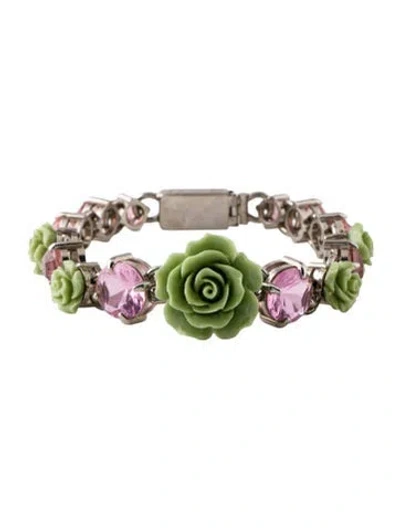 Pre-owned Prada Crystal & Resin Floral Link Bracelet, 7" In Multi