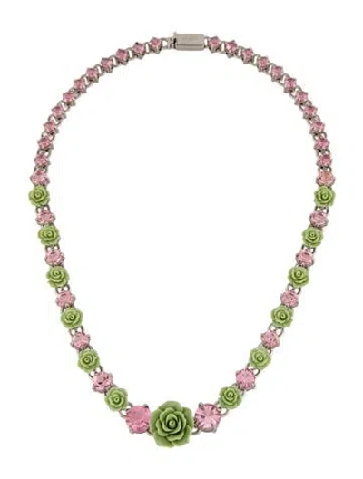 Pre-owned Prada Crystal & Resin Rose Collar Necklace, 20.5" In Multicolor