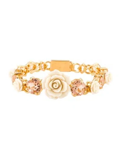 Pre-owned Prada Crystal & Resin Rose Link Bracelet, 7" In Multi