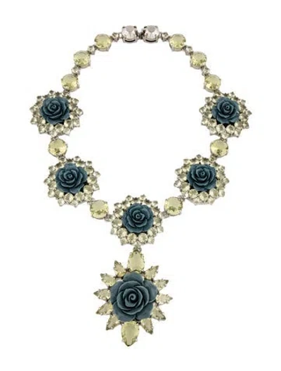 Pre-owned Prada Crystal & Resin Rose Necklace, 19.25" In Multicolor