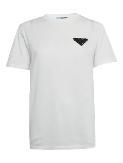 Pre-owned Prada Crystal-appliqué T-shirt In White