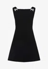 Shop Prada Crystal Bow Mini Dress In Black