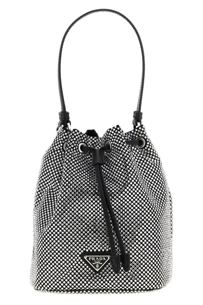 Prada 'crystal' Bucket Bag In Gray