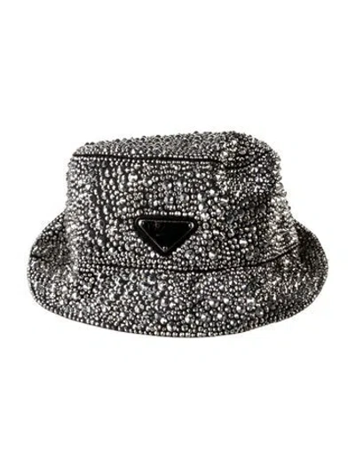 Pre-owned Prada Crystal Bucket Hat In Black