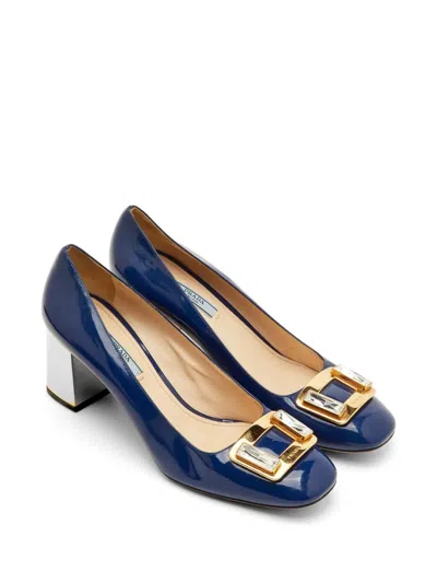 Pre-owned Prada Crystal Buckle Pumps In Blue