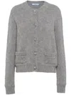 Prada Crystal-button Cashmere Cardigan In Grey