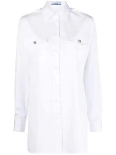 PRADA PRADA CRYSTAL-BUTTON WHITE COTTON SHIRT