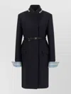 Prada Belted Jacket Embellished Collar Front Pockets In Black