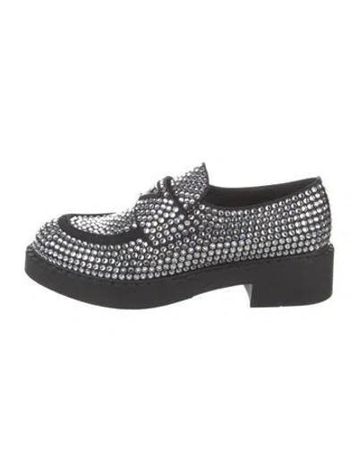 Pre-owned Prada Crystal Crystal Embellishments Loafers In Black
