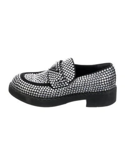 Pre-owned Prada Crystal Crystal Embellishments Loafers In Black